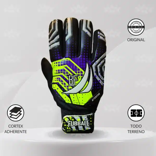 Guantes De Arquero Fubball S/Varilla - Diseño Attentive Morado Adulto - Imagen 2