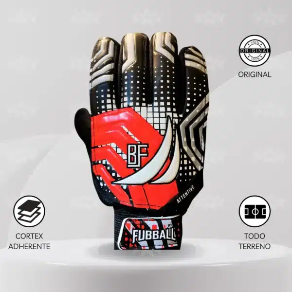 Guantes De Arquero Fubball S/Varilla - Diseño Attentive Rojo Adulto - Imagen 2