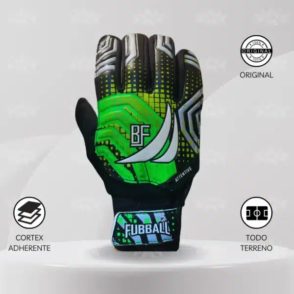 Guantes De Arquero Fubball S/Varilla - Diseño Attentive Verde Adulto - Imagen 2