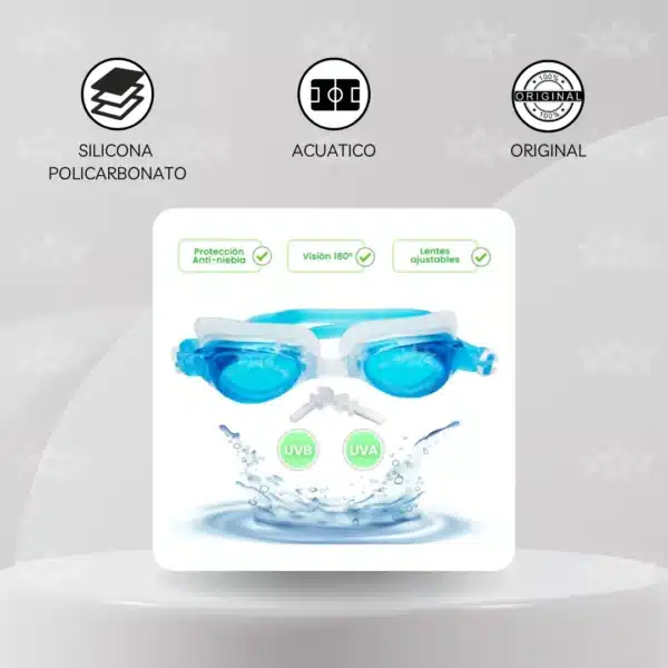 Lentes De Natación Con Tapones De Oido Y Estuche - Imagen 5