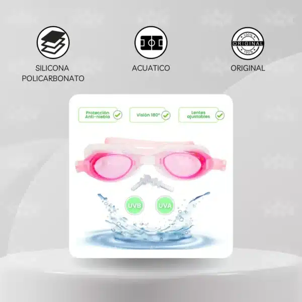 Lentes De Natación Con Tapones De Oido Y Estuche - Imagen 3
