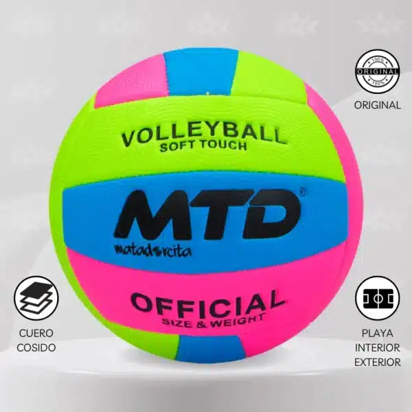 Pelota De Vóley Mtd Cuero Cosido Acolchado Premium - Imagen 2